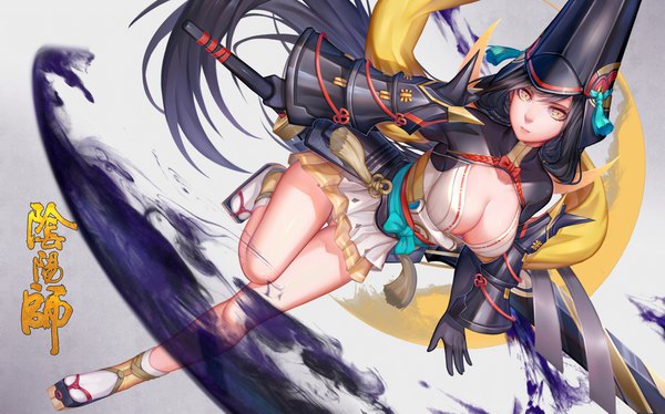 Anime picture 2000x1247 with onmyoji youtouhime hua-j single long hair looking at viewer fringe highres breasts light erotic wide image large breasts holding yellow eyes cleavage very long hair girl skirt underwear panties
