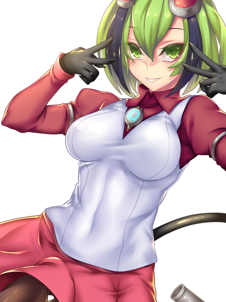 Anime picture 875x1169 with dimension w yurizaki mira fi-san single tall image looking at viewer short hair breasts light erotic smile green eyes multicolored hair green hair two-tone hair girl gloves hair ornament black gloves