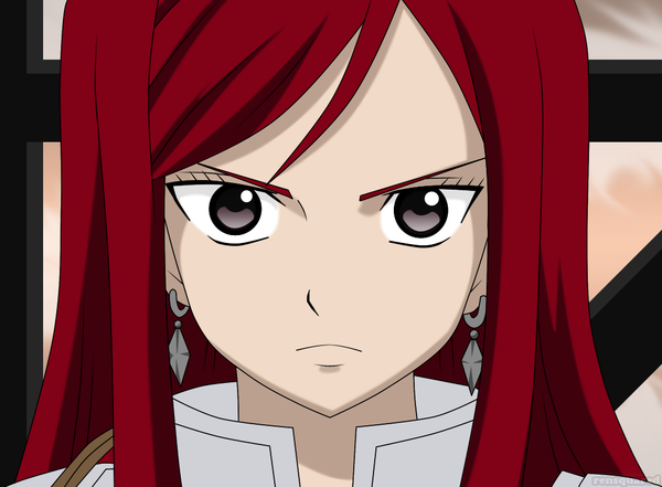 Anime picture 1044x768 with fairy tail erza scarlet single long hair red hair grey eyes portrait girl earrings choker