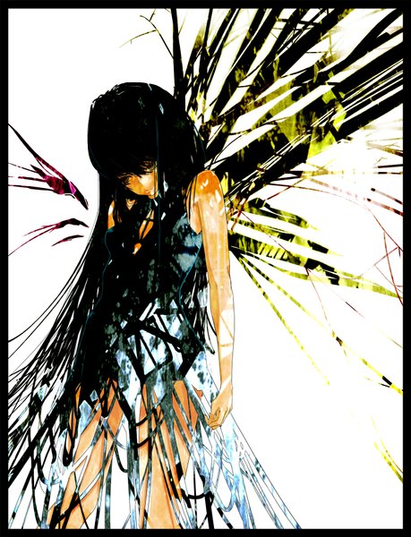 Anime picture 1376x1800 with original rery rr23 single tall image black hair yellow eyes looking down girl