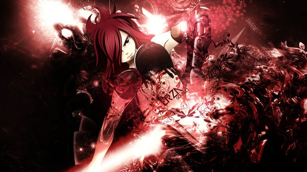 Anime picture 1920x1080 with fairy tail erza scarlet single long hair fringe highres wide image brown eyes red hair hair over one eye light girl armor
