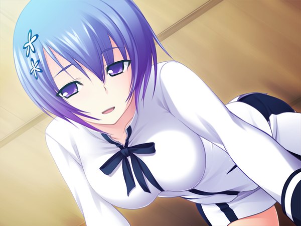 Anime picture 1200x900 with maji de watashi ni koi shinasai! shiina miyako short hair purple eyes game cg purple hair girl