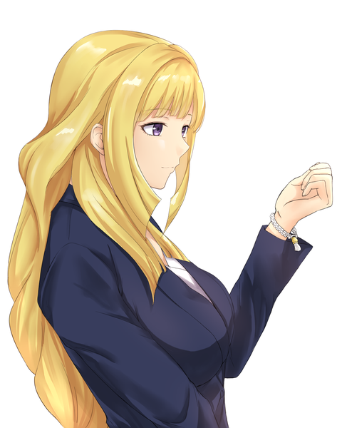 Anime picture 1070x1338 with mobile suit gundam gundam tekketsu no orphans sunrise (studio) kudelia aina bernstein terry single long hair tall image simple background blonde hair white background purple eyes looking away girl bracelet