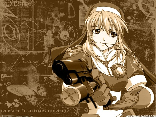 Anime picture 1024x768 with chrono crusade gonzo rosette christopher nun polychromatic gun