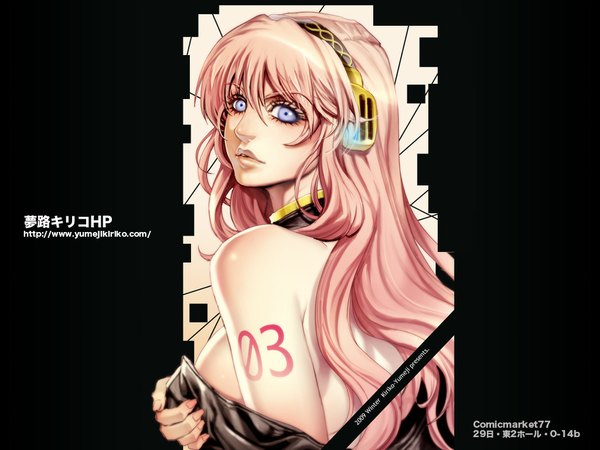 Anime picture 1024x768 with vocaloid megurine luka yumeji kiriko light erotic pink hair girl headphones