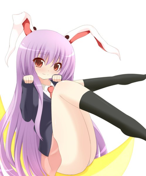 Anime picture 1505x1812 with touhou reisen udongein inaba chimunge long hair tall image blush light erotic simple background smile red eyes white background purple hair ass bunny ears bunny girl pantyshot sitting girl skirt miniskirt socks