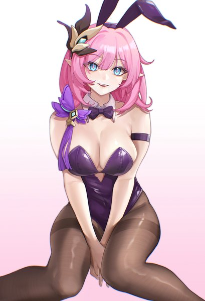 Anime picture 4548x6677 with honkai impact 3rd honkai (series) elysia (honkai impact) tutou jiang single long hair tall image looking at viewer blush fringe highres breasts open mouth blue eyes light erotic simple background smile large breasts bare shoulders animal ears