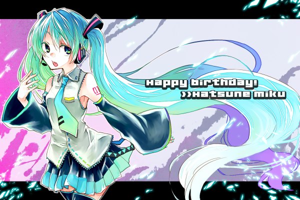Anime picture 1200x800 with vocaloid hatsune miku teeth fang (fangs) girl thighhighs