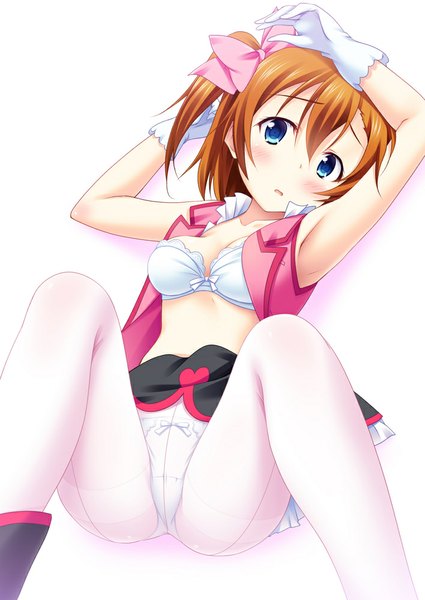 Anime picture 708x1000 with love live! school idol project sunrise (studio) love live! kousaka honoka yuurei yashiki single tall image blush short hair blue eyes light erotic orange hair one side up girl dress gloves underwear panties bow hair bow