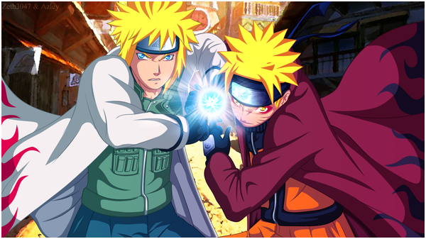 Anime picture 1500x843 with naruto studio pierrot naruto (series) uzumaki naruto namikaze minato azley single short hair blue eyes blonde hair wide image yellow eyes coloring magic facial mark whisker markings angry jinchuriki street hokage