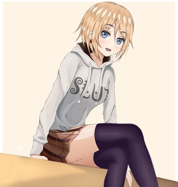 Anime picture 6000x6300 with vocaloid kagamine rin nanofarla single tall image looking at viewer blush fringe highres short hair open mouth blue eyes blonde hair smile hair between eyes absurdres :d arm support alternate costume crossed legs
