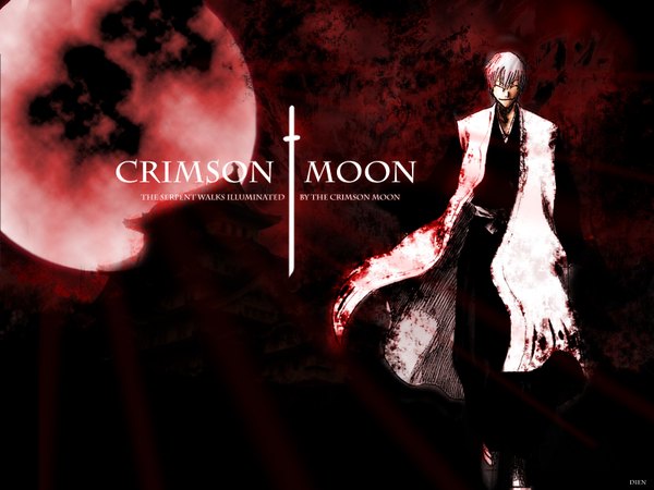 Аниме картинка 1600x1200 с блич studio pierrot ichimaru gin короткие волосы подписанный белые волосы закрытые глаза отредактировано третьим лицом идёт красная луна мужчина луна полная луна