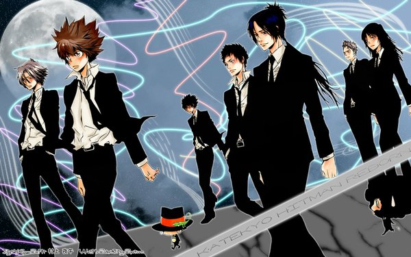 Anime picture 1600x1000 with katekyou hitman reborn sawada tsunayoshi hibari kyouya rokudo mukuro gokudera hayato yamamoto takeshi reborn lambo sasagawa ryohei lal mirch wide image