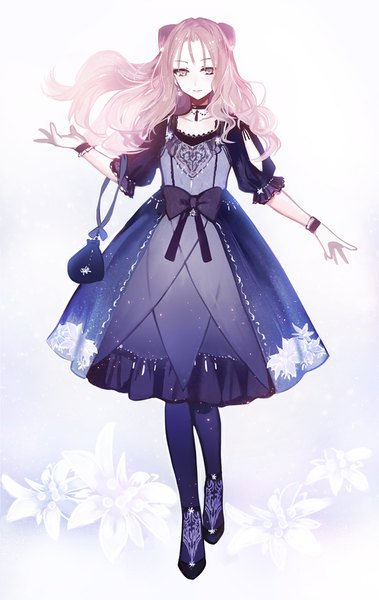 Anime-Bild 1000x1582 mit original juexing (moemoe3345) single long hair tall image looking at viewer blush fringe white background twintails holding pink hair full body pink eyes puffy sleeves floating hair spread arms walking lolita fashion goth-loli