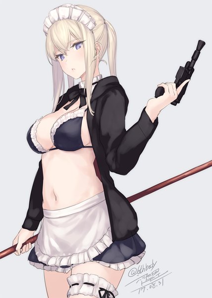 Anime picture 642x900 with fate (series) kantai collection fate/grand order artoria pendragon (all) artoria pendragon (alter swimsuit rider) (fate) graf zeppelin (kantai collection) rokuwata tomoe single long hair tall image looking at viewer blush fringe breasts blue eyes light erotic simple background blonde hair hair between eyes large breasts