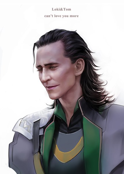 Anime picture 1500x2093 with thor marvel comics loki (thor) yan yi single long hair tall image black hair white background green eyes realistic inscription face boy