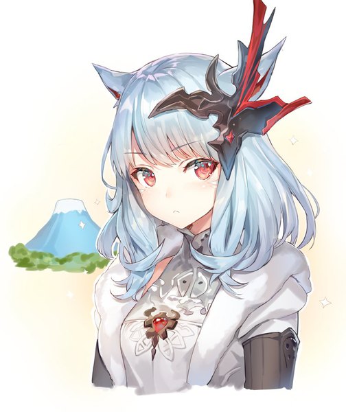 Anime picture 800x952 with final fantasy final fantasy xiv square enix miqo'te momoko (momopoco) single long hair tall image looking at viewer blush fringe blue eyes simple background red eyes white background animal ears blue hair looking away upper body cat ears