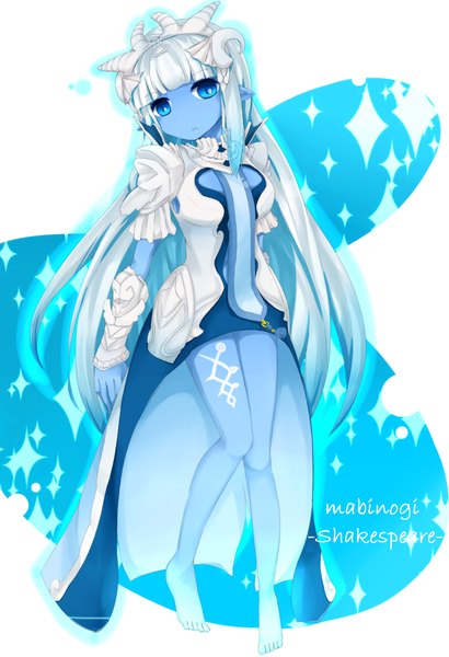 Anime picture 1400x2046 with mabinogi s.suigetsu single long hair tall image blue eyes simple background white background multicolored hair pointy ears two-tone hair legs monster girl girl dress