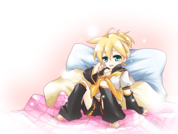 Anime picture 1200x900 with vocaloid kagamine len haru aki single short hair open mouth blonde hair sitting full body ahoge ponytail aqua eyes arm support crying sailor collar boy detached sleeves socks gaiters