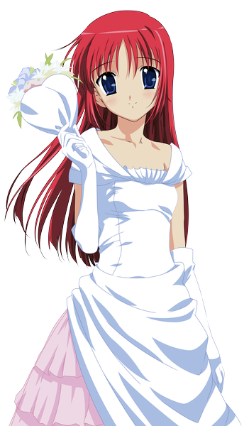 Anime picture 4300x7500 with da capo shirakawa kotori single long hair tall image looking at viewer highres blue eyes absurdres red hair light smile transparent background vector girl dress gloves flower (flowers) elbow gloves bouquet wedding dress