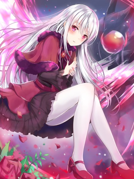 Anime picture 900x1200 with k-project gohands (studio) kushina anna konka single long hair tall image looking at viewer blush red eyes full body white hair loli girl dress petals pantyhose wings