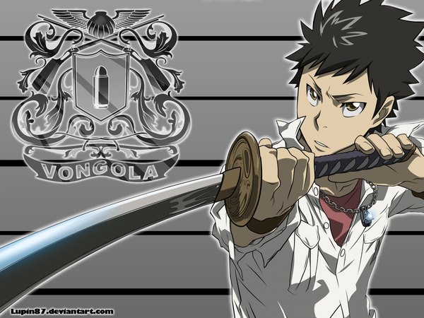 Anime picture 2048x1536 with katekyou hitman reborn yamamoto takeshi highres boy weapon sword katana ring necklace