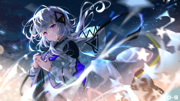 Anime picture 4096x2304 with kamitsubaki studio cevio kafu (cevio) arutera single long hair looking at viewer fringe highres blue eyes wide image standing absurdres upper body blunt bangs long sleeves wind grey hair blurry girl