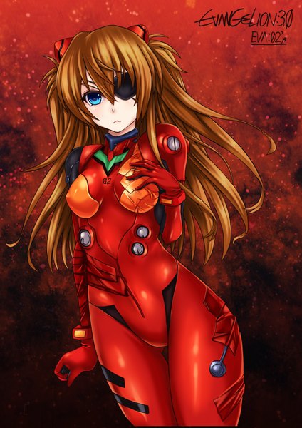 Anime picture 2480x3507 with neon genesis evangelion rebuild of evangelion evangelion: 3.0 you can (not) redo gainax soryu asuka langley shikinami asuka langley cuizilan single long hair tall image fringe highres breasts blue eyes light erotic hair between eyes brown hair copyright name hand on chest :<