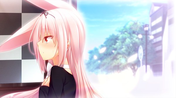 Anime picture 1280x720 with gleam garden no shoujo luna (gleam garden no shoujo) char single long hair blush red eyes wide image animal ears pink hair game cg profile girl