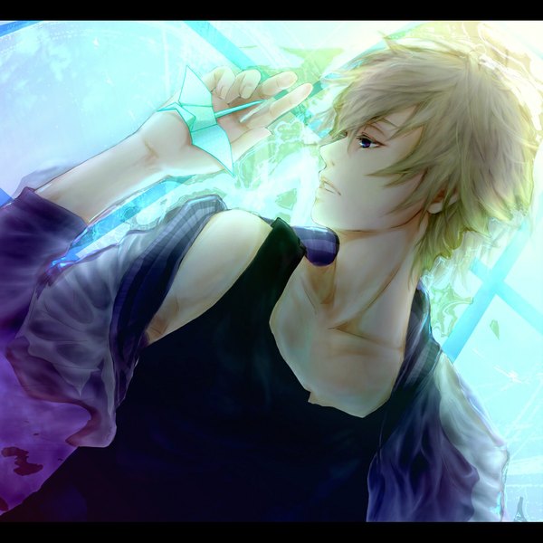 Anime picture 1191x1191 with tiger & bunny sunrise (studio) ivan karelin shaku single short hair blue eyes blonde hair profile boy jacket origami