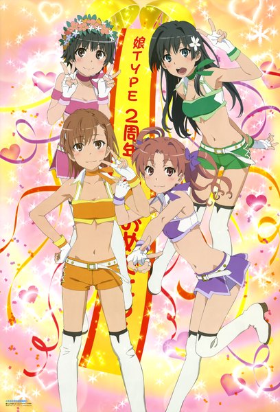 Anime picture 5895x8658 with to aru kagaku no railgun to aru majutsu no index j.c. staff misaka mikoto shirai kuroko saten ruiko uiharu kazari tanaka yuuichi long hair tall image blush highres short hair open mouth black hair smile brown hair multiple girls brown eyes green eyes