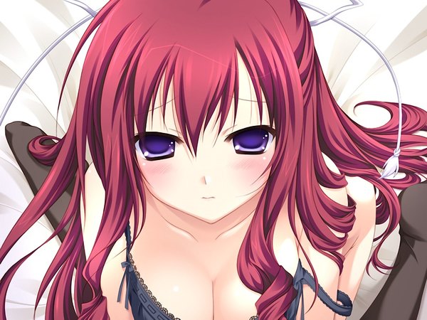 Anime picture 1024x768 with 11 eyes doga kobo kusakabe misuzu long hair light erotic purple eyes game cg red hair girl