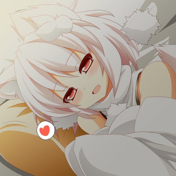 Anime picture 3000x3000 with touhou inubashiri momiji hajime (ak-r) single looking at viewer blush highres short hair open mouth red eyes animal ears white hair wolf ears girl detached sleeves
