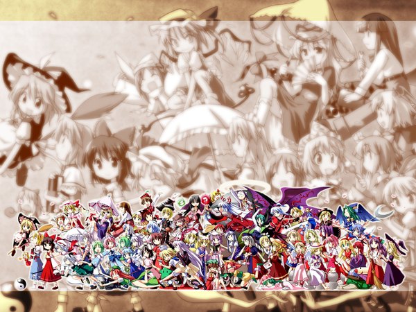 Anime picture 1600x1200 with touhou hakurei reimu flandre scarlet remilia scarlet kirisame marisa izayoi sakuya konpaku youmu patchouli knowledge yakumo yukari saigyouji yuyuko alice margatroid cirno reisen udongein inaba myon fujiwara no mokou hong meiling kazami yuuka koakuma rumia yakumo ran