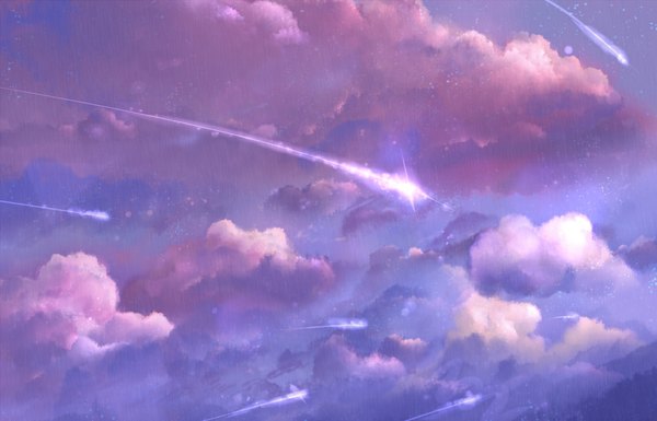 Anime picture 980x630 with original bounin sky cloud (clouds) no people purple background meteor rain star (stars)