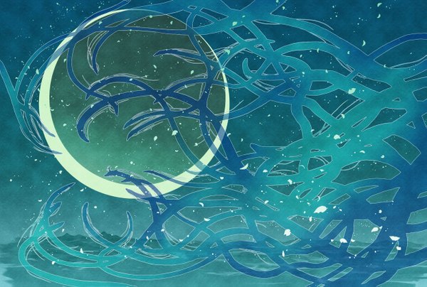 Аниме картинка 1243x839 с оригинальное изображение efira голубой фон пейзаж фэнтези полумесяц абстрактный дракон
