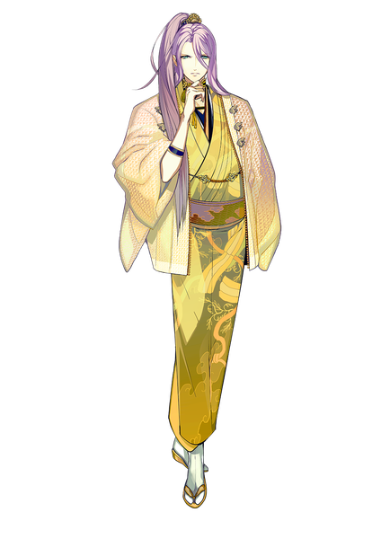 Anime picture 1000x1414 with touken ranbu nitroplus hachisuka kotetsu arai teruko single long hair tall image looking at viewer blue eyes purple hair full body ponytail traditional clothes japanese clothes official art alternate costume alternate hairstyle transparent background boy hair ornament