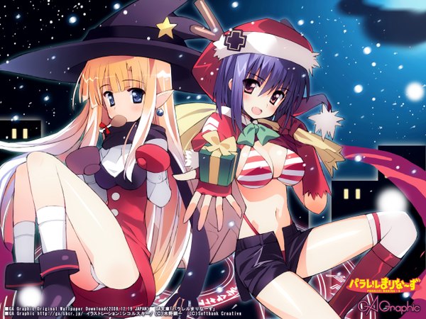 Anime picture 1280x960 with sikorsky light erotic multiple girls christmas pantyshot sitting girl underwear panties 2 girls bikini top
