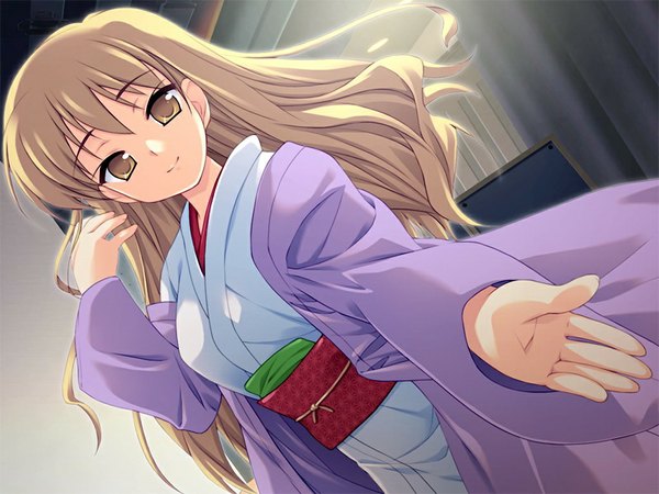 Anime picture 1024x768 with backstage (game) blonde hair yellow eyes game cg japanese clothes girl kimono