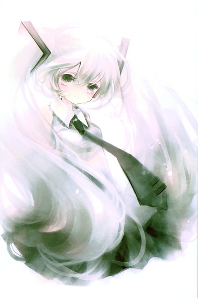 Anime picture 4040x6059 with vocaloid hatsune miku shimeko single long hair tall image highres simple background white background twintails absurdres very long hair grey hair scan grey eyes girl skirt necktie