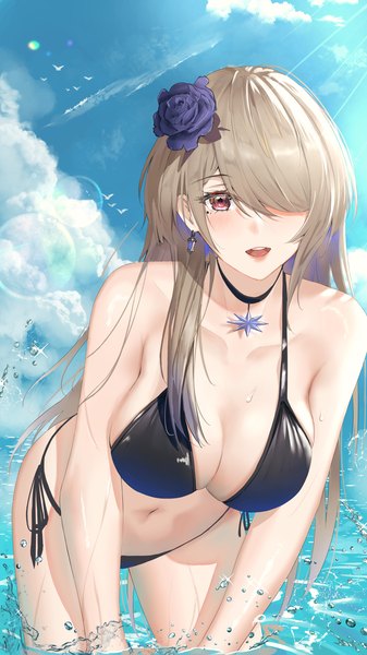 Anime picture 2160x3840 with honkai impact 3rd honkai (series) rita rossweisse rita rossweisse (fallen rosemary) eleaaa single long hair tall image looking at viewer blush fringe highres breasts open mouth light erotic smile red eyes brown hair large breasts standing