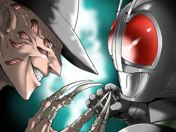 Anime picture 1600x1200 with kamen rider kamen rider black rx freddy krueger tsuki wani highres crossover