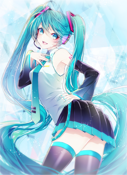 Anime picture 1490x2048 with vocaloid hatsune miku 1055 single tall image looking at viewer blush fringe breasts open mouth light erotic simple background smile standing twintails payot ahoge ass very long hair nail polish