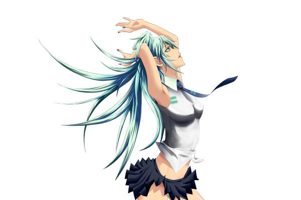 Anime picture 1708x1136 with vocaloid hatsune miku highres blue hair transparent background arms behind head girl necktie