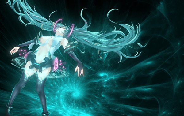 Anime picture 1500x949 with vocaloid vocaloid append hatsune miku hatsune miku (append) light erotic green hair girl