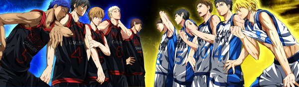 Anime picture 3800x1111 with kuroko no basket production i.g kise ryouta aomine daiki kasamatsu yukio hayakawa mitsuhiro hiroshi kobori imayoshi shouichi moriyama yoshitaka sakurai ryou wakamatsu kousuke harasawa katsunori yuna (rutera) highres short hair open mouth blue eyes black hair blonde hair smile