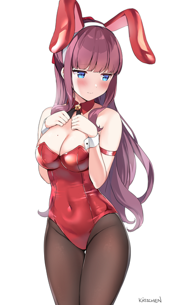 Anime picture 4426x7650 with new game! doga kobo takimoto hifumi kaetzchen single long hair tall image blush fringe highres breasts blue eyes light erotic simple background large breasts standing white background bare shoulders signed animal ears
