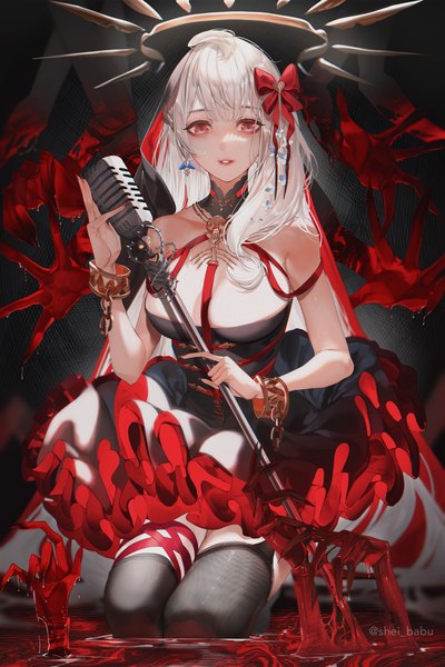 Anime picture 2000x3000 with virtual youtuber nijisanji nijisanji en reimu endou shei99 single long hair tall image looking at viewer fringe highres breasts light erotic blonde hair red eyes large breasts holding signed nail polish parted lips