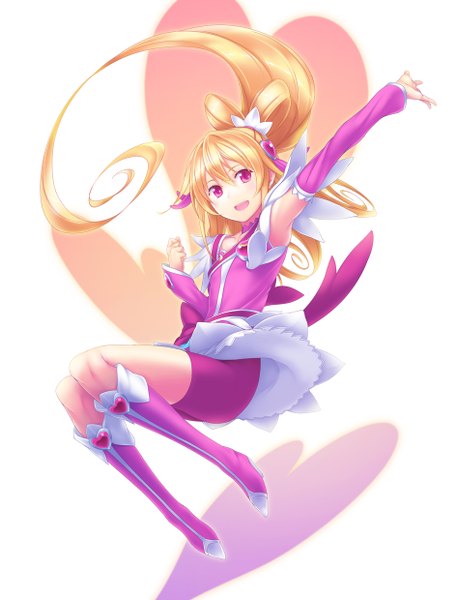 Anime picture 945x1240 with precure dokidoki! precure toei animation aida mana cure heart nanakusa single long hair tall image looking at viewer open mouth blonde hair pink eyes girl dress hair ornament detached sleeves boots