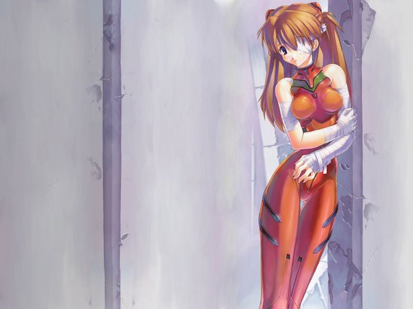 Anime picture 1600x1200 with neon genesis evangelion gainax soryu asuka langley light erotic bandage (bandages) pilot suit